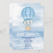 Invitation Blue Elephant Hot Air Baby shower (Devant / Derrière)