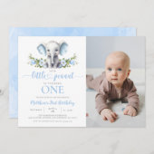 Invitation Blue Elephant Little Peanut Boy 1er Anniversaire P (Devant / Derrière)