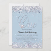 Invitation Blue Elephant Parties scintillant 1er fête d'anniv (Devant)