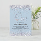 Invitation Blue Elephant Parties scintillant 1er fête d'anniv (Debout devant)