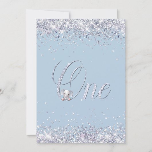 Invitation Blue Elephant Parties scintillant 1er fête d'anniv (Dos)