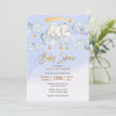Invitation Blue Elephant Twinkle Little Star Boy Baby shower (Debout devant)