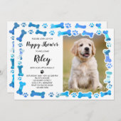 Invitation Blue Empreintes de pattes Bones New Pet Chien Chie (Devant / Derrière)