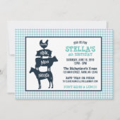 Invitation Blue En vichy Agritourisme Thème Animal Anniversai (Devant)