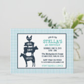 Invitation Blue En vichy Agritourisme Thème Animal Anniversai (Debout devant)