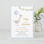 Invitation Blue En vichy Boy One Silly Goose Birthday (Debout devant)