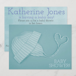 Invitation Blue en vichy coeur casquette bébé garçon douche i