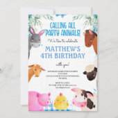 Invitation Blue En vichy Farm Animaux Garçon Anniversaire Bar (Devant)
