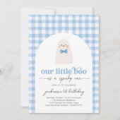 Invitation Blue En vichy Little Boo Ghost 1er anniversaire (Devant)