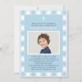 Invitation Blue En vichy Plaid First Communion pour garçon Ph (Devant)