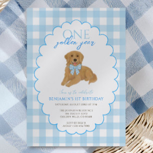 Invitation Blue En vichy un an d'or 1er anniversaire chiot