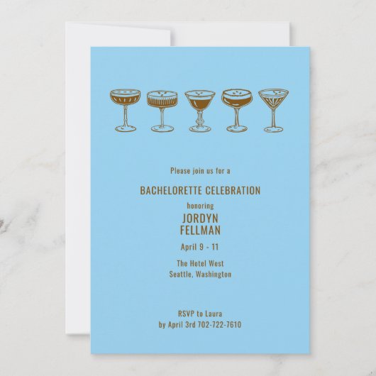 Invitation Blue Espresso Martini Bachelorette w/QR Code  (Devant)