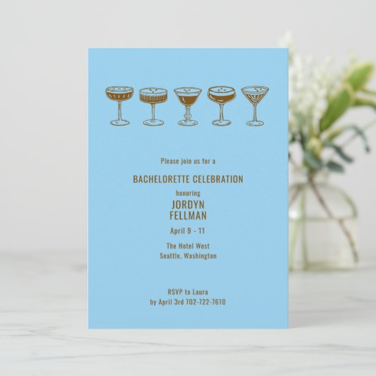 Invitation Blue Espresso Martini Bachelorette w/QR Code  (Debout devant)