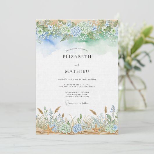 Invitation Blue Ethereal Flourish Wedding (Debout devant)