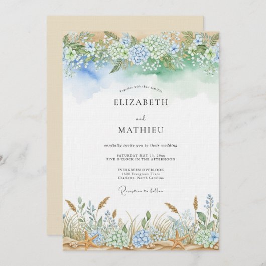 Invitation Blue Ethereal Flourish Wedding (Devant / Derrière)