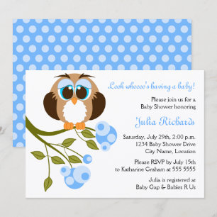 Invitation Blue Eyes Baby Owl Baby shower