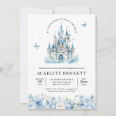 Invitation Blue Fairytale Castle Prince Floral Baby shower (Devant)
