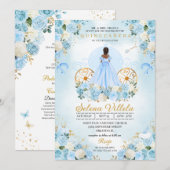 Invitation Blue Fairytale Cinderella Carriage Quinceañera (Devant / Derrière)