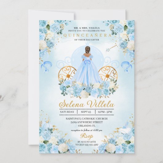 Invitation Blue Fairytale Cinderella Carriage Quinceañera (Devant)