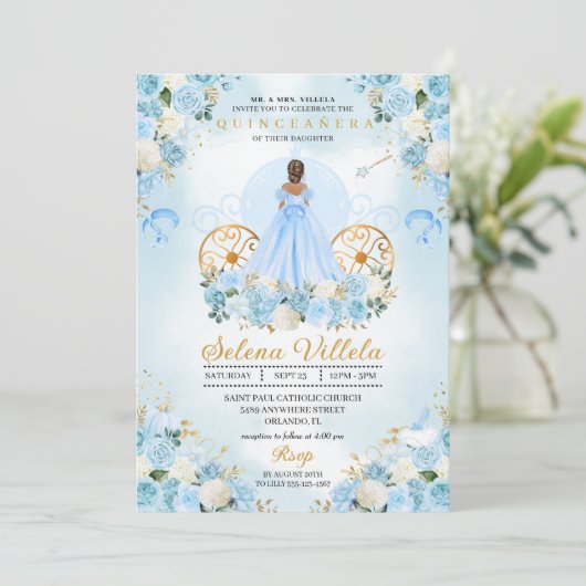 Invitation Blue Fairytale Cinderella Carriage Quinceañera (Debout devant)