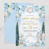 Invitation Blue Fairytale Cinderella Princess Sweet sixteen (Devant / Derrière)