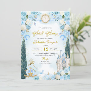 Invitation Blue Fairytale Cinderella Princess Sweet sixteen