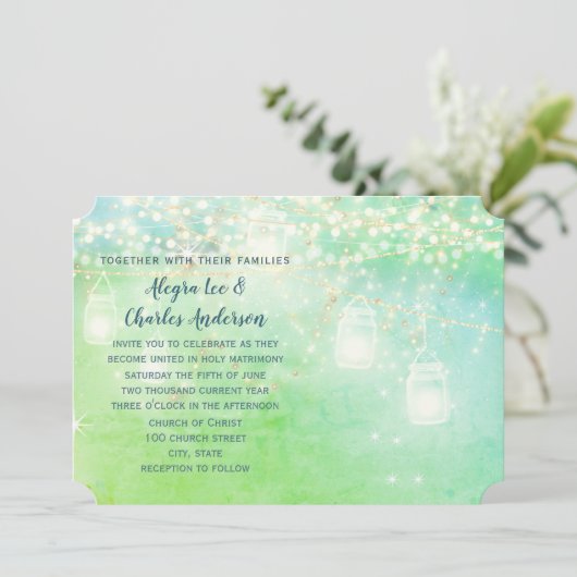 Invitation Blue Fairytale Woodhouse Farmhouse Mason Jar Maria (Debout devant)