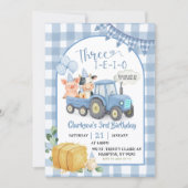 Invitation Blue Farm Animals Three-i-e-i-o 3rd Birthday (Devant)