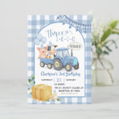 Invitation Blue Farm Animals Three-i-e-i-o 3rd Birthday (Debout devant)