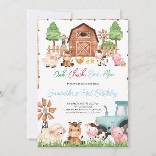 Invitation Blue Farm Animaux Fête d'anniversaire