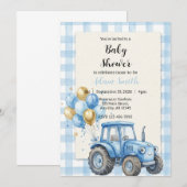 Invitation Blue Farm Tractor Boy Baby Shower (Devant / Derrière)
