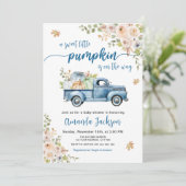 Invitation Blue Farm Truck Petit Baby shower Citrouille (Debout devant)