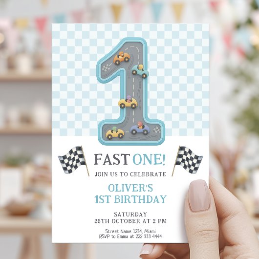 Invitation Blue Fast One Birthday Race