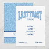 Invitation Blue Faux Glitter LAST TOAST Bachelorette Party  (Devant / Derrière)