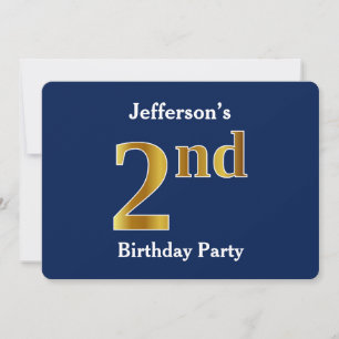 Invitation Blue, Faux Gold 2e fête d'anniversaire + Nom perso