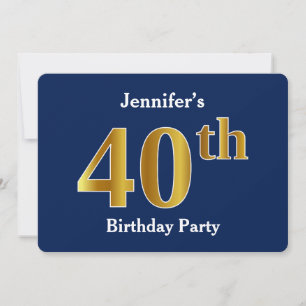 Invitation Blue, Faux Gold 40th Birthday Party + Nom personna