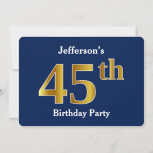 Invitation Blue, Faux Gold 45th Birthday Party + Nom personna
