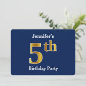 Invitation Blue, Faux Gold 5e fête d'anniversaire + Nom perso (Debout devant)