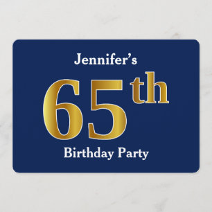 Invitation Blue, Faux Gold 65th Birthday Party + Nom personna