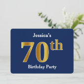 Invitation Blue, Faux Gold 70th Birthday Party + Nom personna (Debout devant)