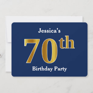 Invitation Blue, Faux Gold 70th Birthday Party + Nom personna