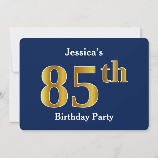 Invitation Blue, Faux Gold 85e fête d'anniversaire + Nom pers (Devant)