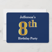 Invitation Blue, Faux Gold 8e fête d'anniversaire + Nom perso (Devant)