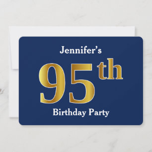 Invitation Blue, Faux Gold 95th Birthday Party + Nom personna