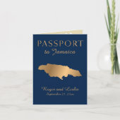 Invitation Blue Faux Gold Foil Jamaïque Passeport Mariage (Devant)