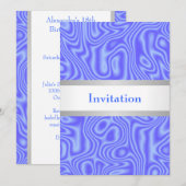 Invitation Blue Faux Soie Blanc Argent 18ème anniversaire (Devant / Derrière)