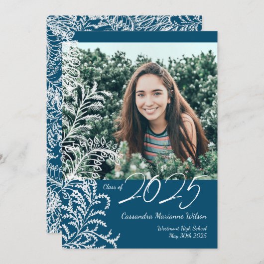 Invitation Blue Fern Vintage (Devant / Derrière)