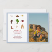 Invitation Blue First Rodeo Cowboy Anniversaire de enfant Pho (Devant)