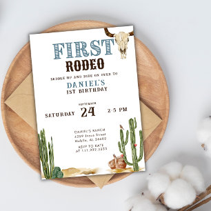 Invitation Blue First Rodeo Western Cowboy 1er anniversaire