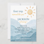 Invitation Blue First Trip Autour du Soleil 1er Anniversaire (Devant)